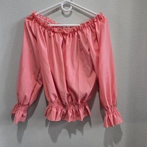Salmon Off-Shoulder Blouse withelastic waist and cuffs size large